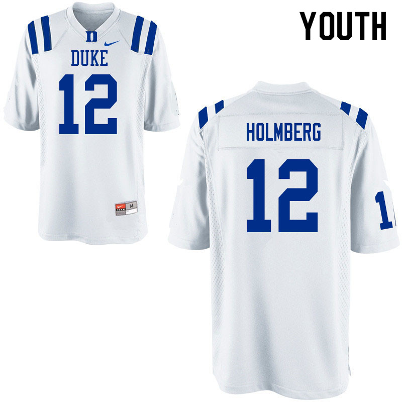 Youth #12 Gunnar Holmberg Duke Blue Devils College Football Jerseys Sale-White - Click Image to Close